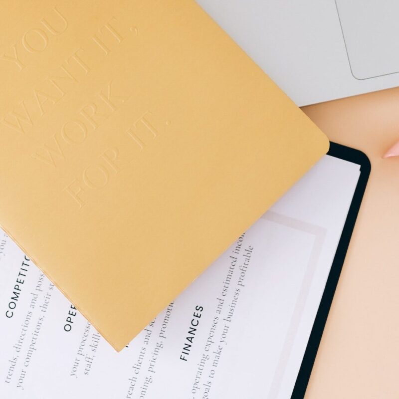 manilla folder and table scape of creative office