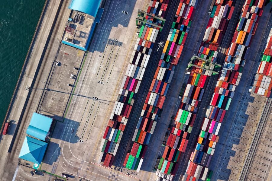 Aerial View Photography of Container Van Lot