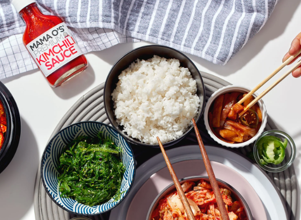 plate of korean food and kimchi